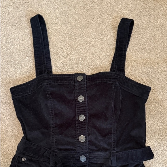 Abercrombie & Fitch Black Velvety Mini Dress with Button Detail - Picture 2 of 7